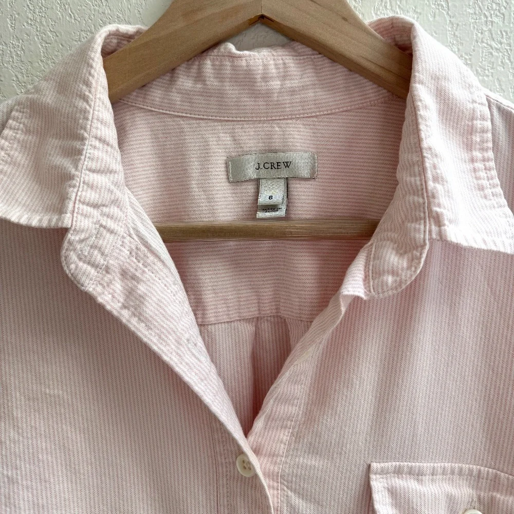 J.Crew Soft Pink and White Striped Button Down Popover Shirt - Picture 1 of 4